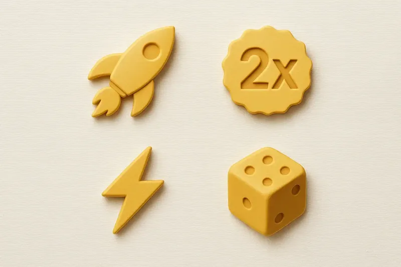 Grid of instant game symbols on cream linen background